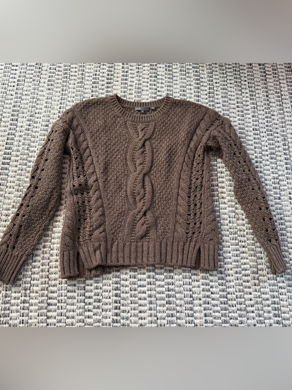 Vince Brown Cable Knit Crew Neck Sweater